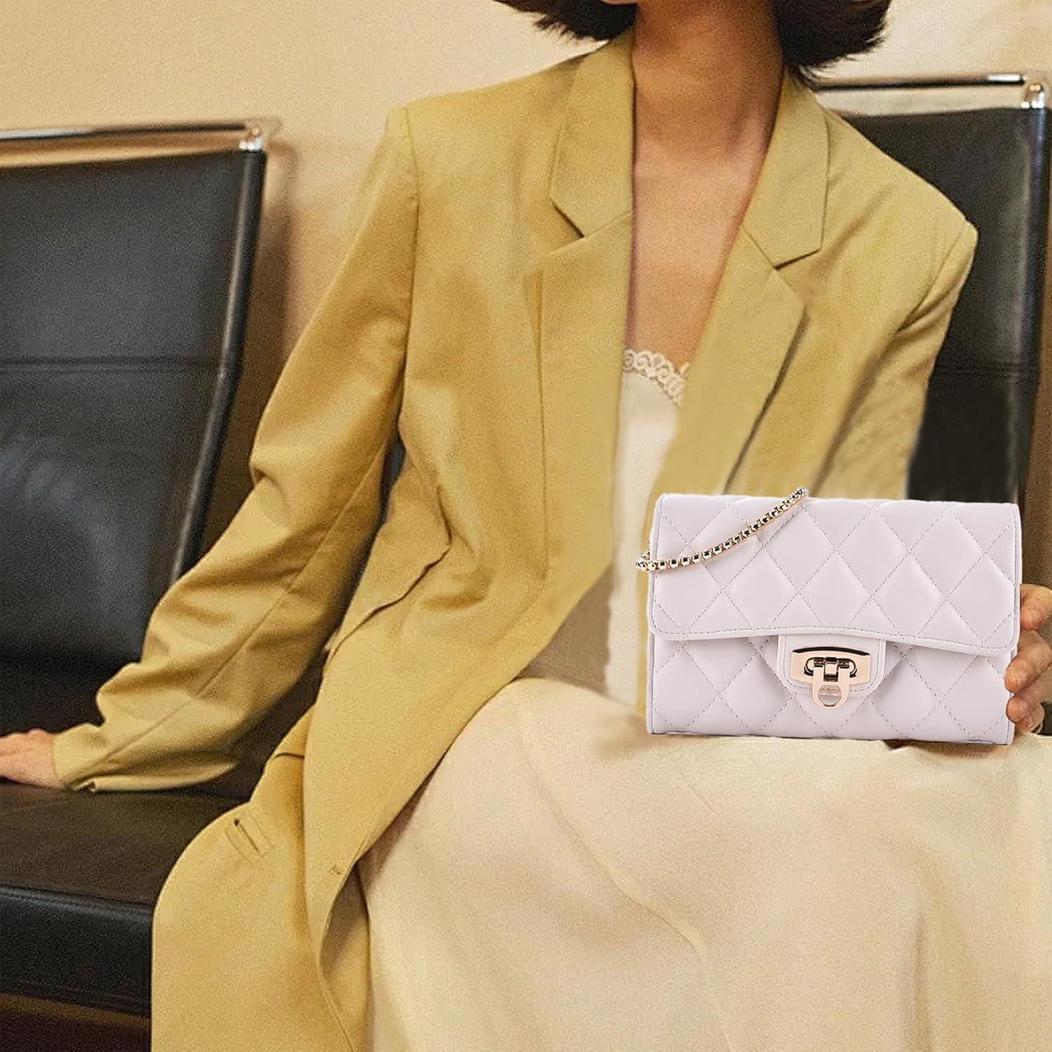 Bolso Cruzado Acolchado AUYKERUN Blanco Beige para Mujeres