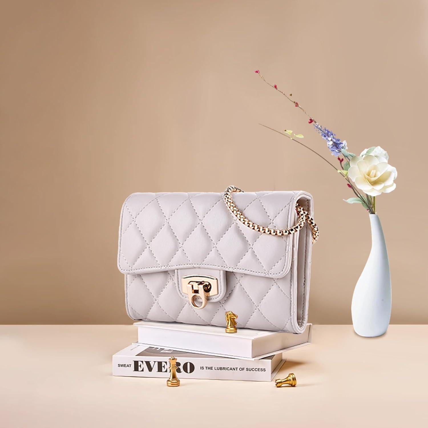 Bolso Cruzado Acolchado AUYKERUN Blanco Beige para Mujeres