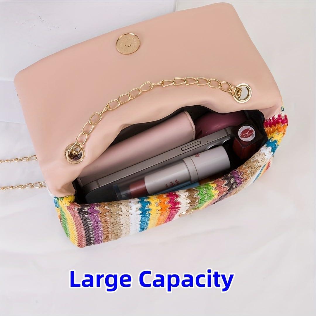 Bolso Cruzado de Paja VTYFRY con Borlas 20.1x13.5cm Rosa