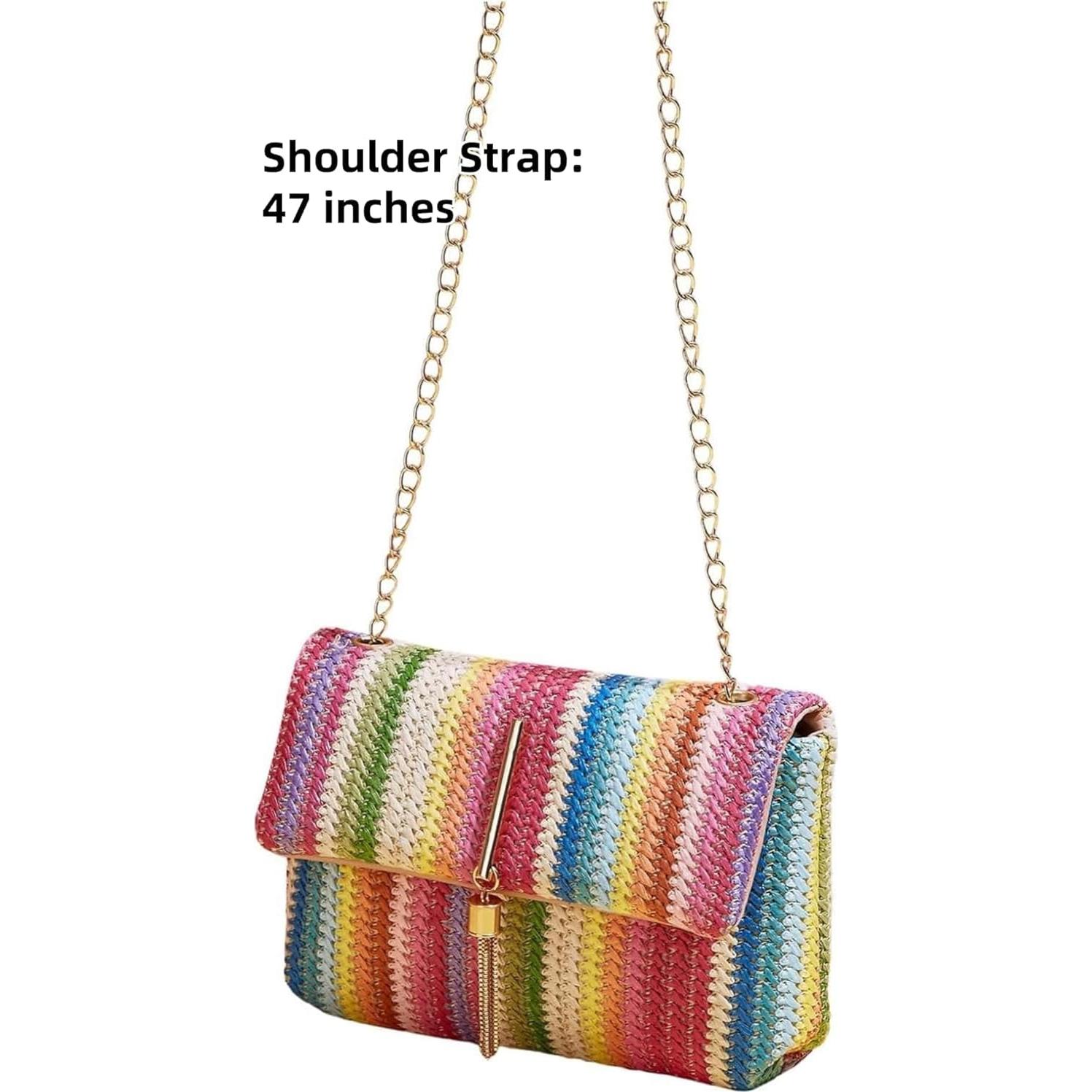 Bolso Cruzado de Paja VTYFRY con Borlas 20.1x13.5cm Rosa