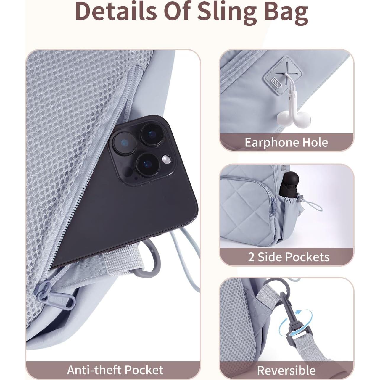 Bolsa de Hombro Wandering Nature para Mujeres 7L Gris Acolchada