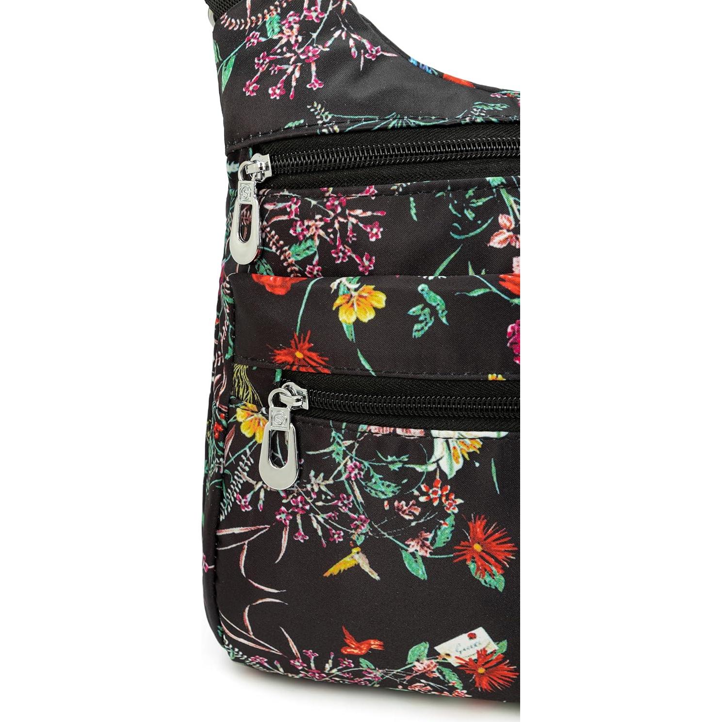 Bolsa de hombro cruzada de nylon floral para mujeres - 26.9x22.6 cm