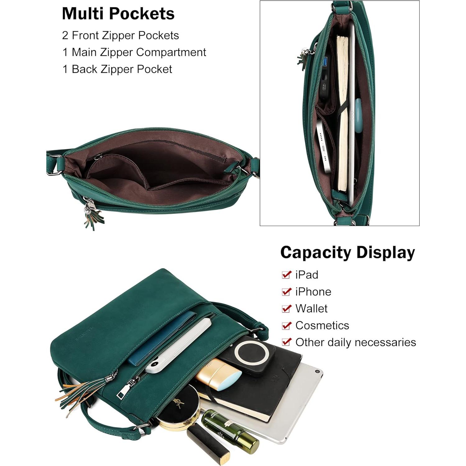 Bolso Cruzado Mediano MASINTOR Verde Vintage de Cuero Vegano