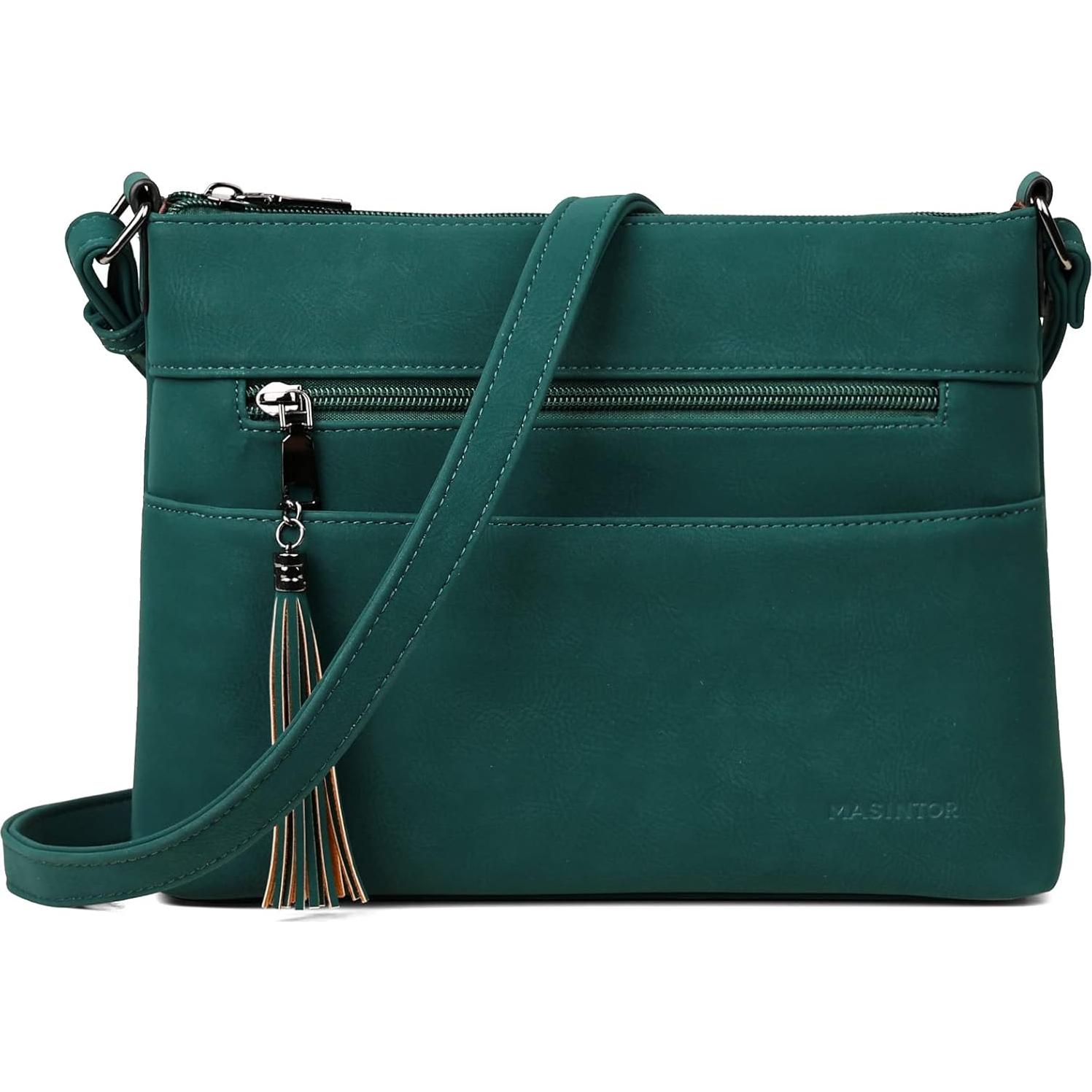 Bolso Cruzado Mediano MASINTOR Verde Vintage de Cuero Vegano