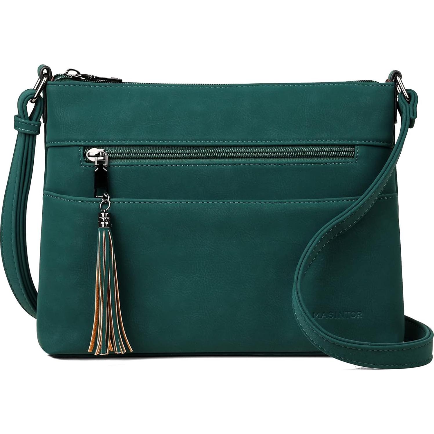 Bolso Cruzado Mediano MASINTOR Verde Vintage de Cuero Vegano