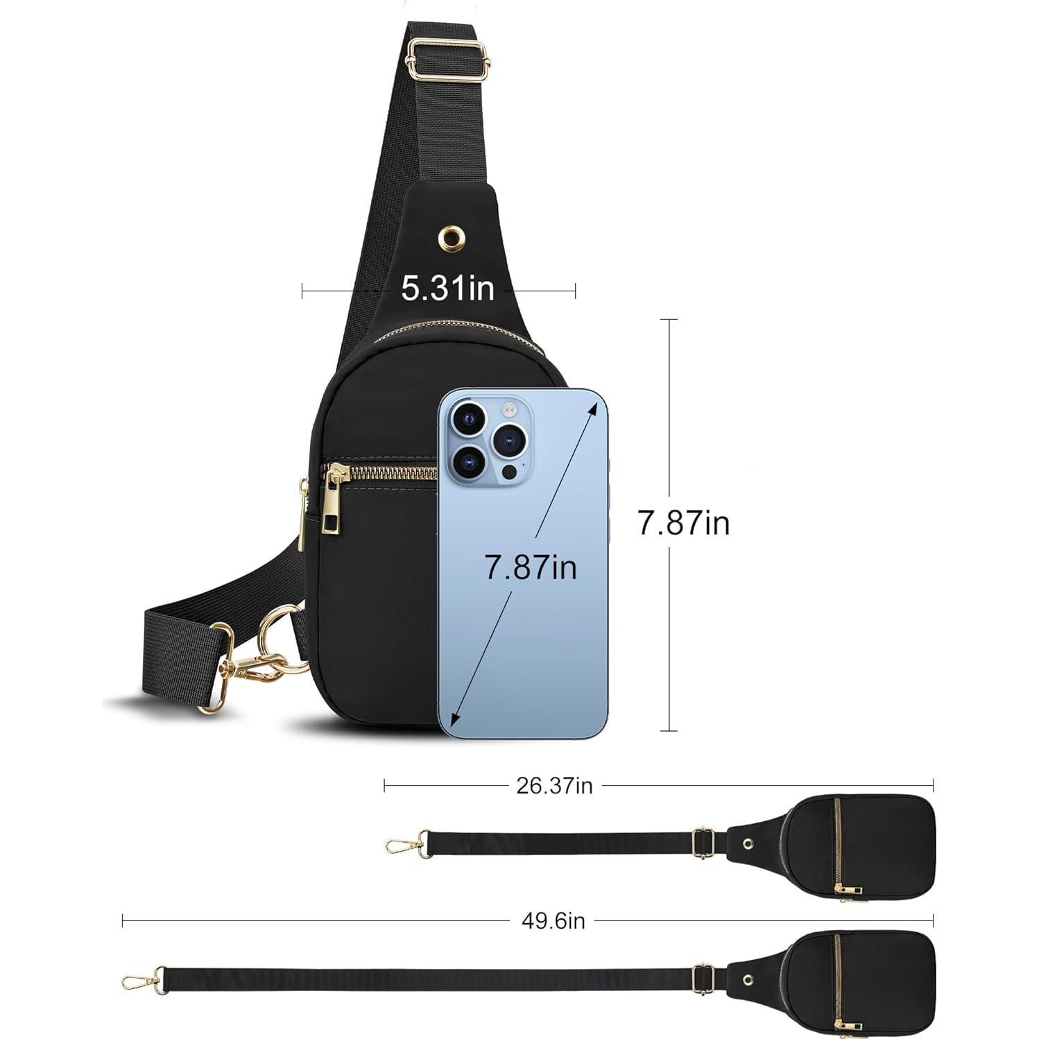 Bolsa Bandolera Grande VOROLO Negra Resistente al Agua