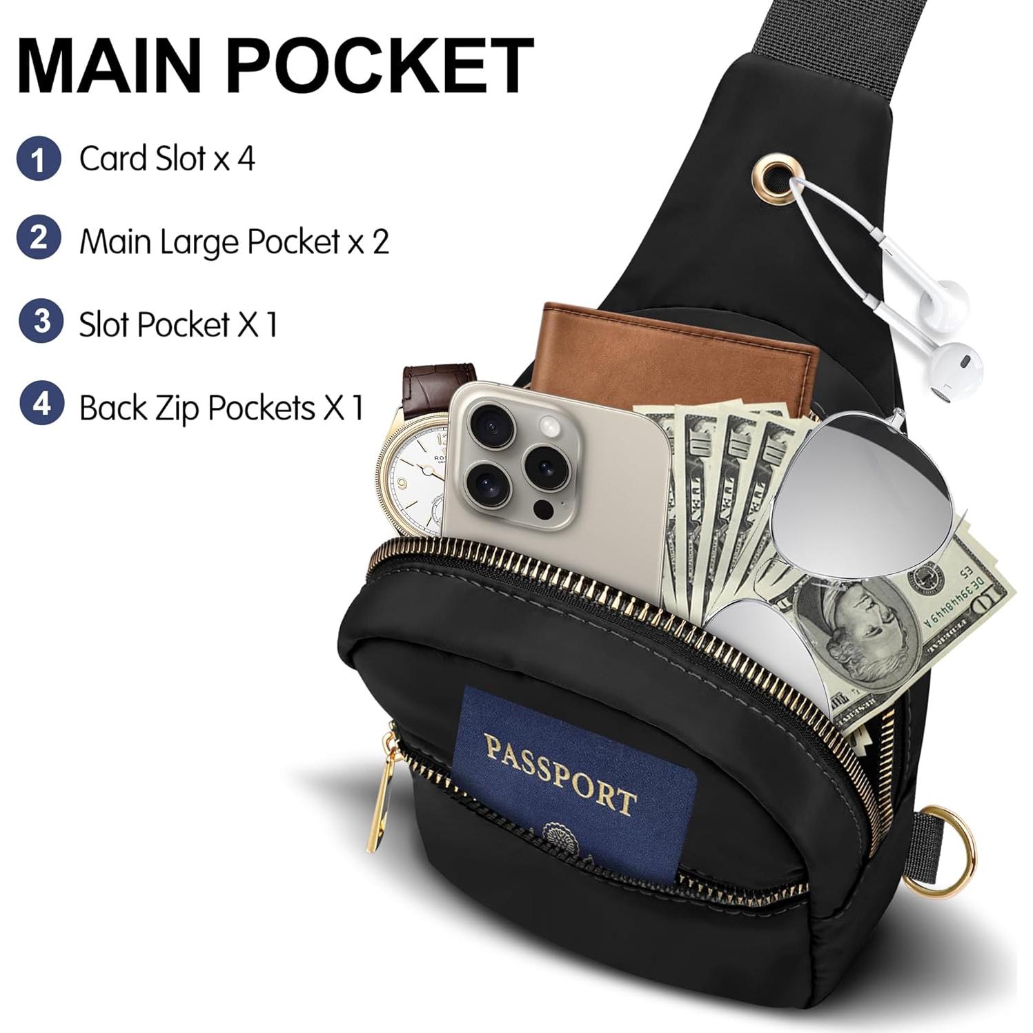 Bolsa Bandolera Grande VOROLO Negra Resistente al Agua