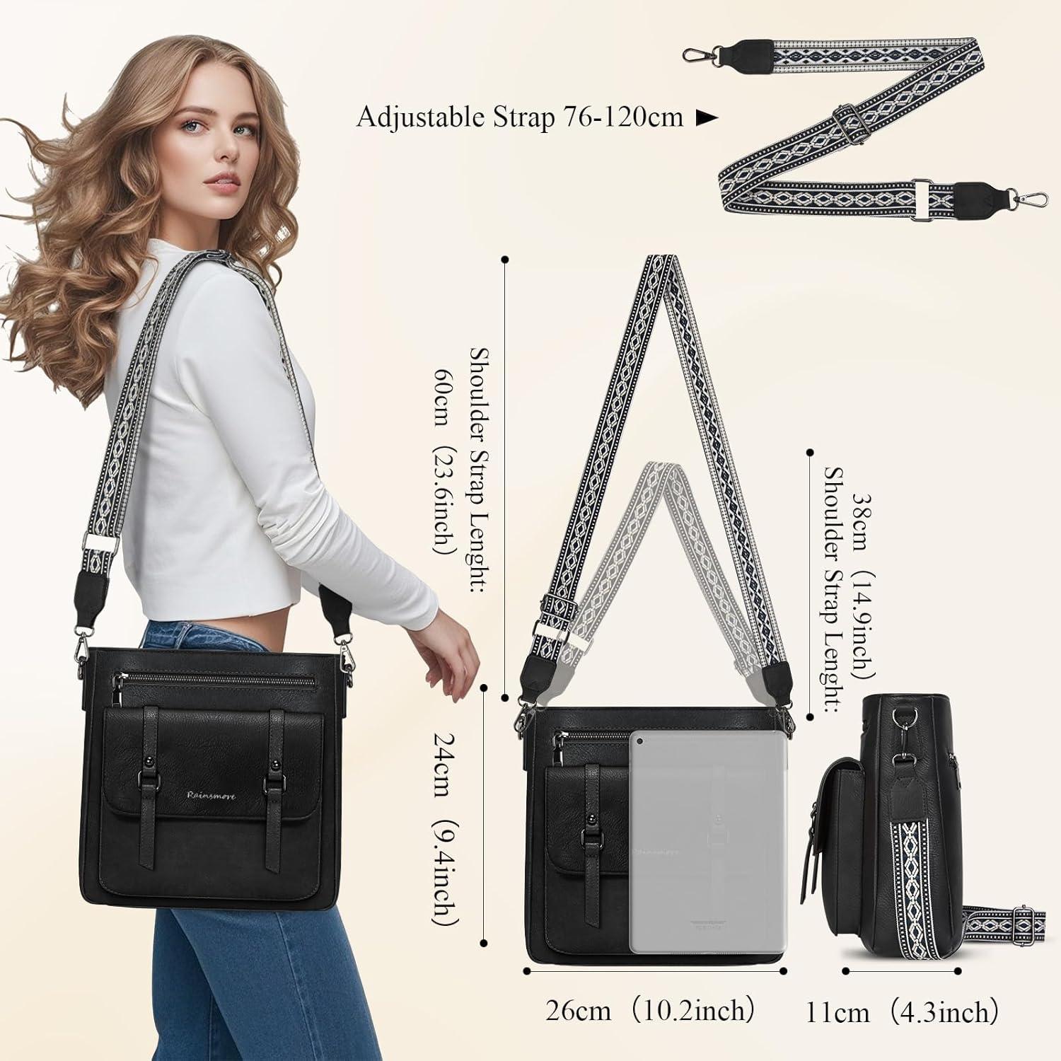 Bolso Cruzado Rainsmore de Cuero Impermeable para Mujeres - Negro