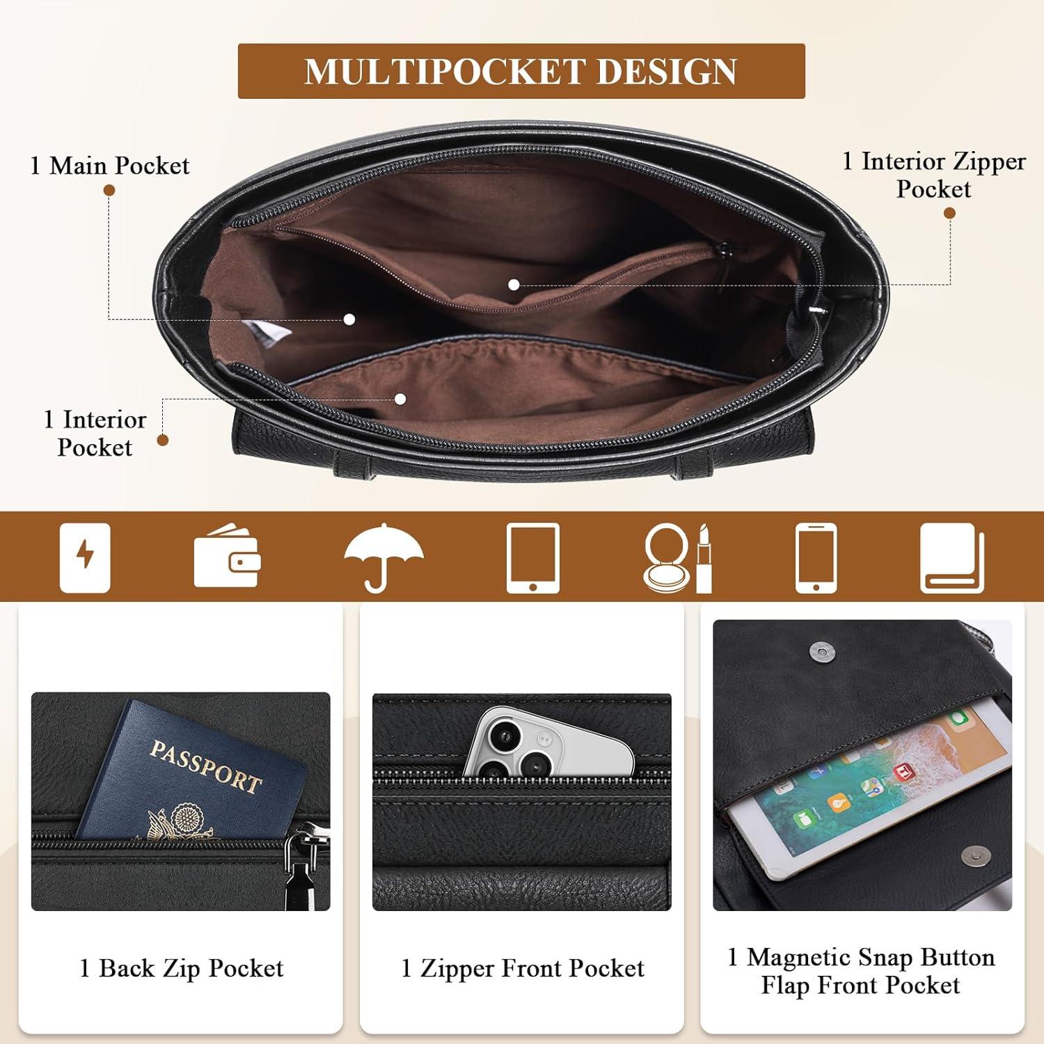 Bolso Cruzado Rainsmore de Cuero Impermeable para Mujeres - Negro