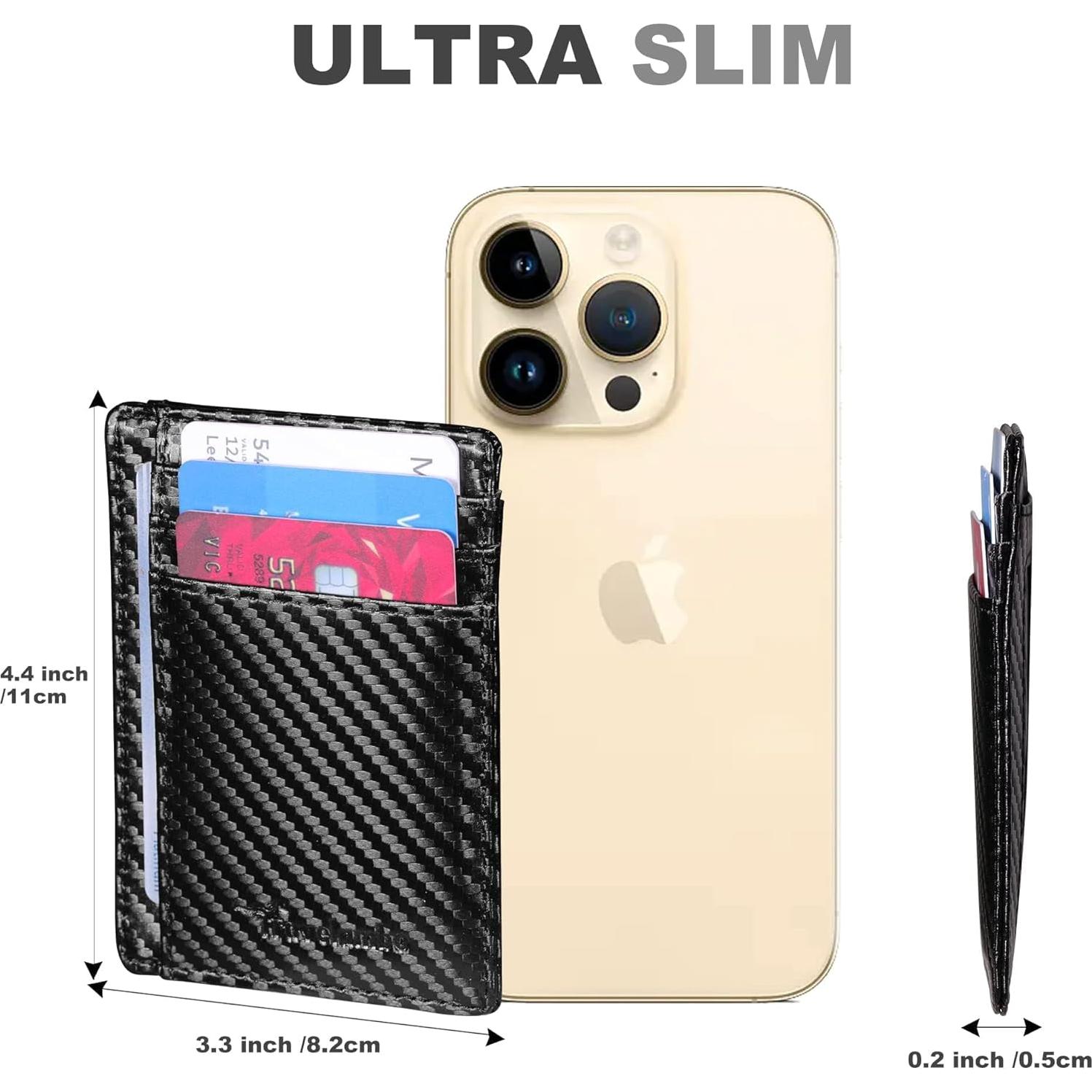 Billetera delgada minimalista Travelambo cuero RFID negra