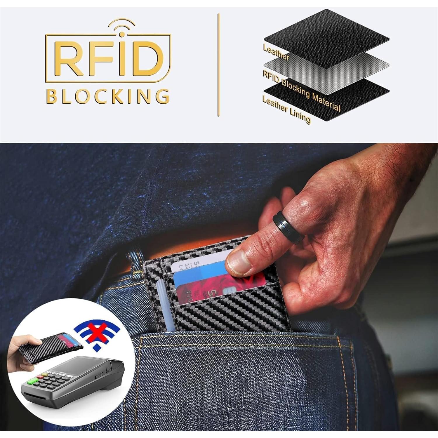 Billetera delgada minimalista Travelambo cuero RFID negra