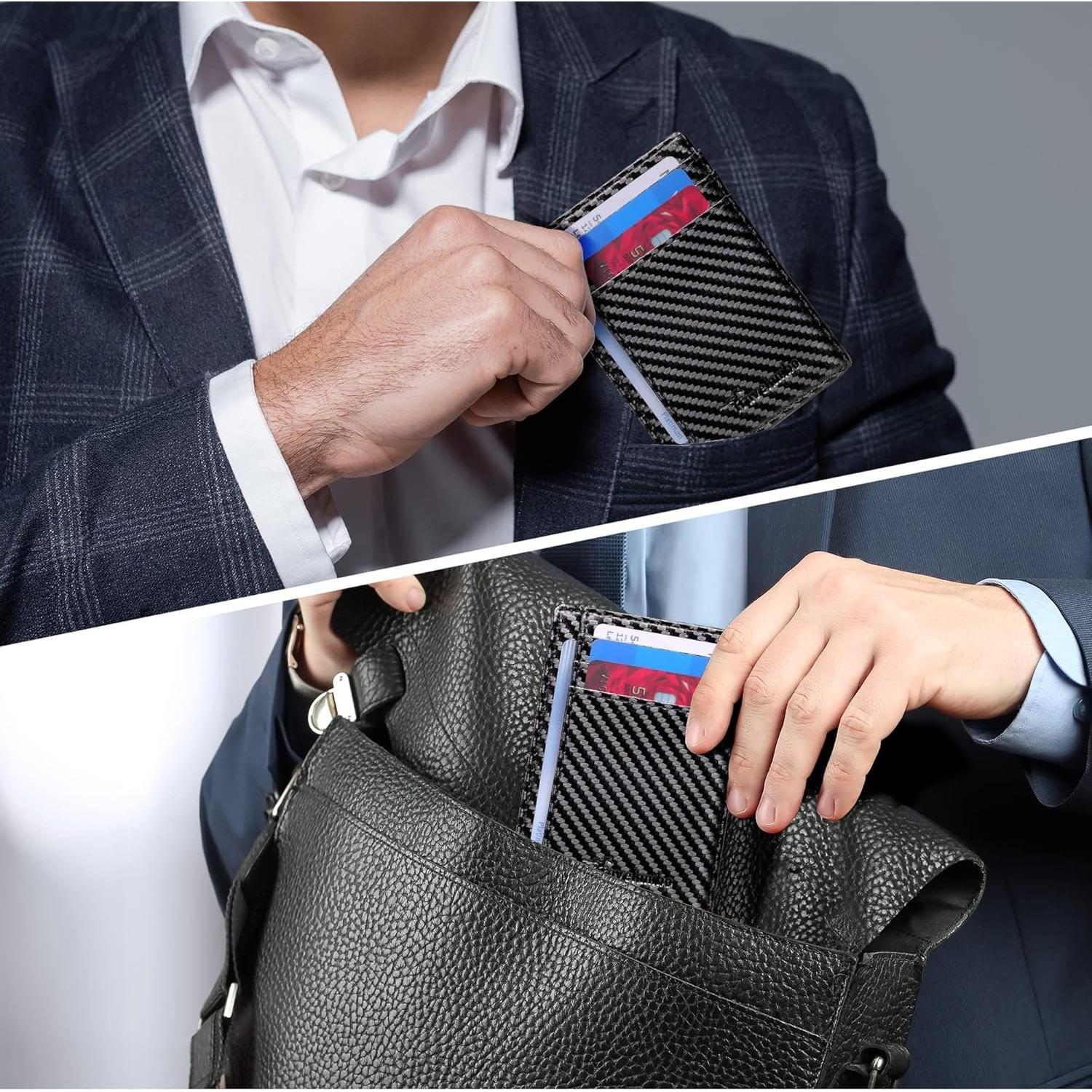 Billetera delgada minimalista Travelambo cuero RFID negra