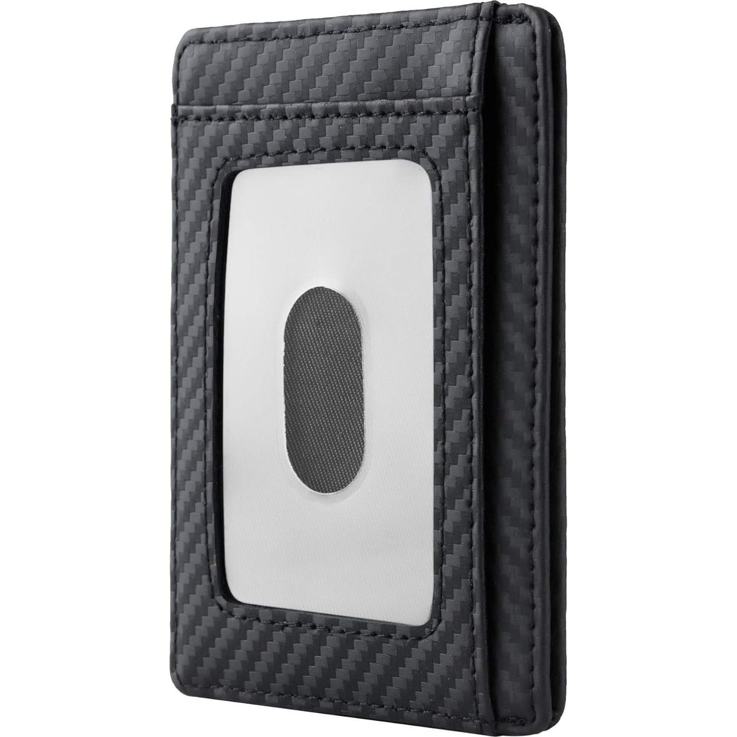 Billetera delgada minimalista Travelambo cuero RFID negra