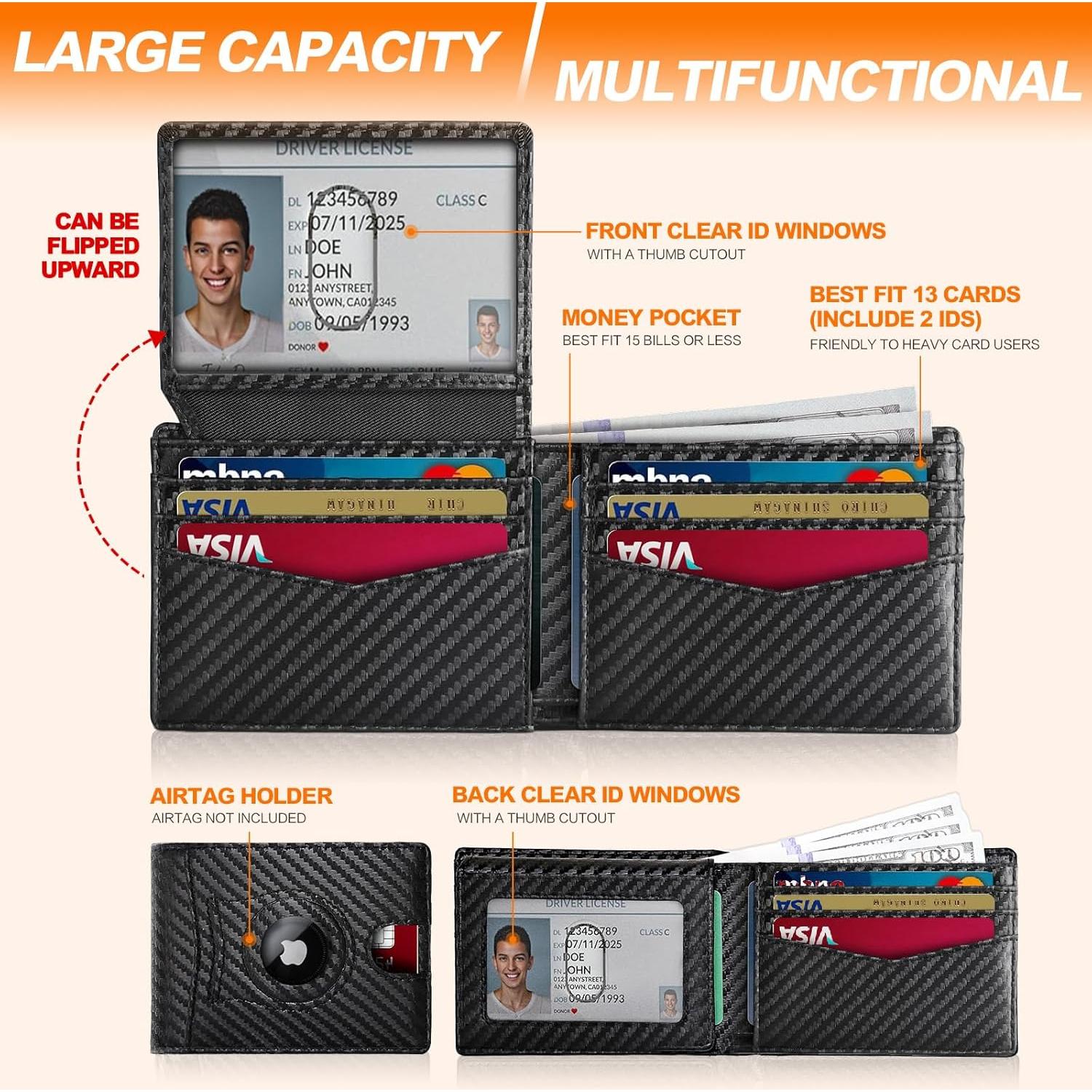 Billetera delgada RFID para hombres Double Bus - Fibra de Carbono