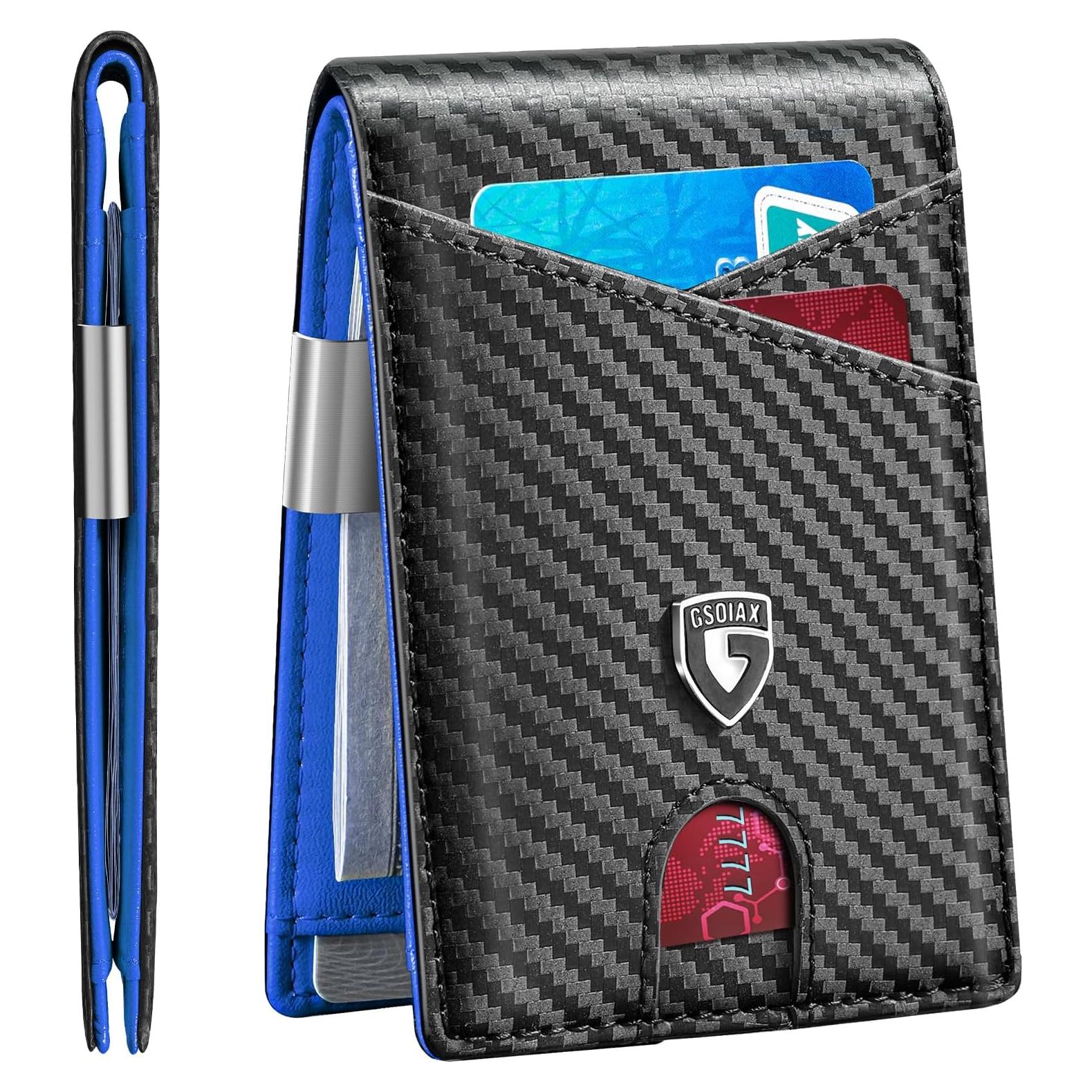 Billetera Bifold RFID GSOIAX de Cuero Carbono para Hombres