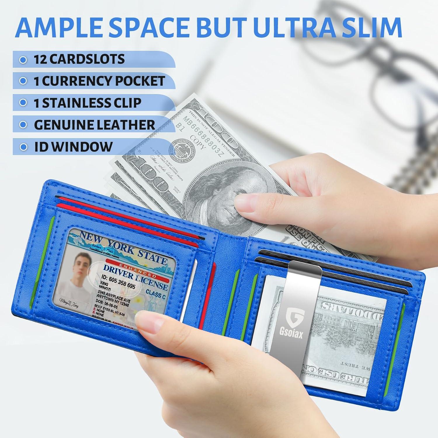 Billetera Bifold RFID GSOIAX de Cuero Carbono para Hombres