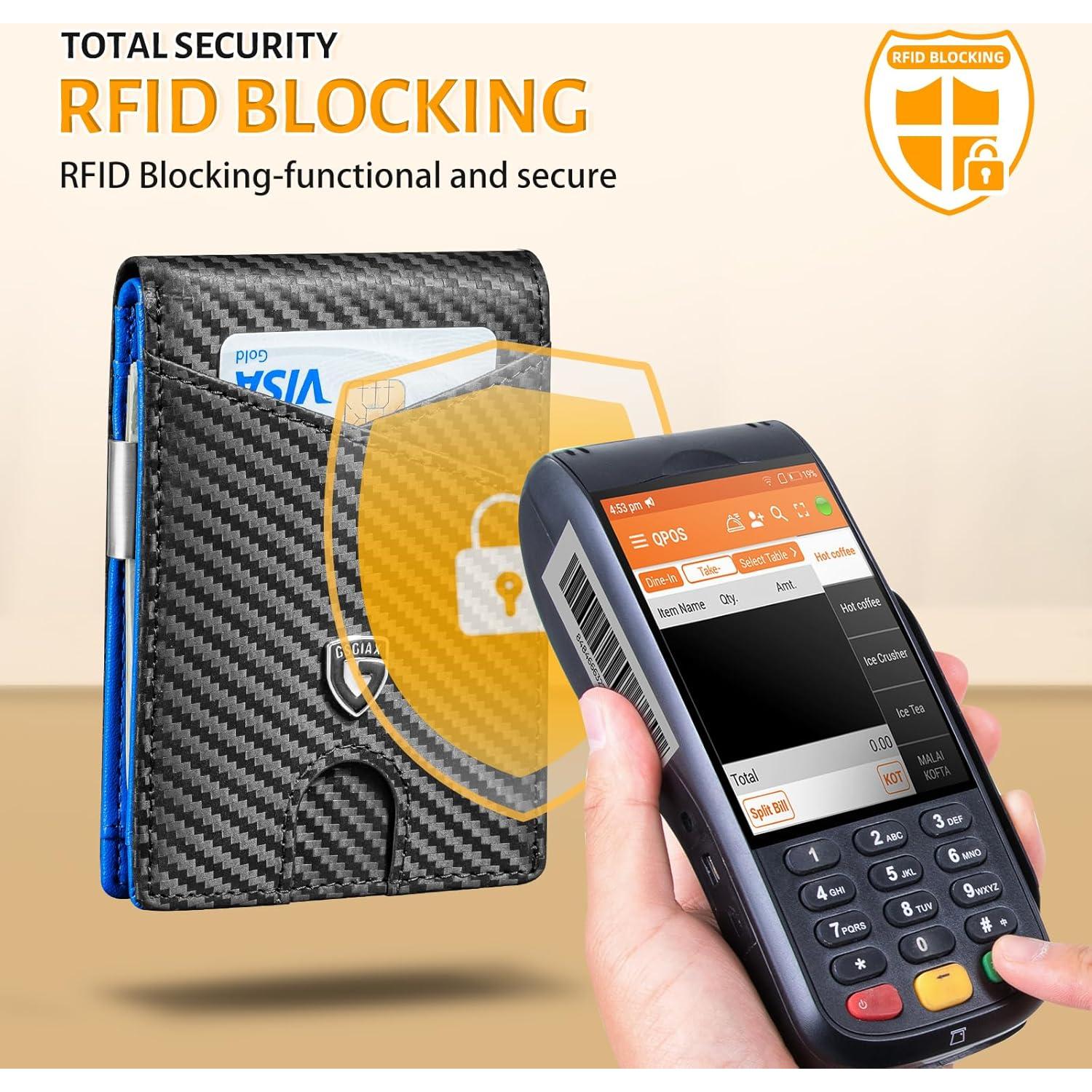 Billetera Bifold RFID GSOIAX de Cuero Carbono para Hombres