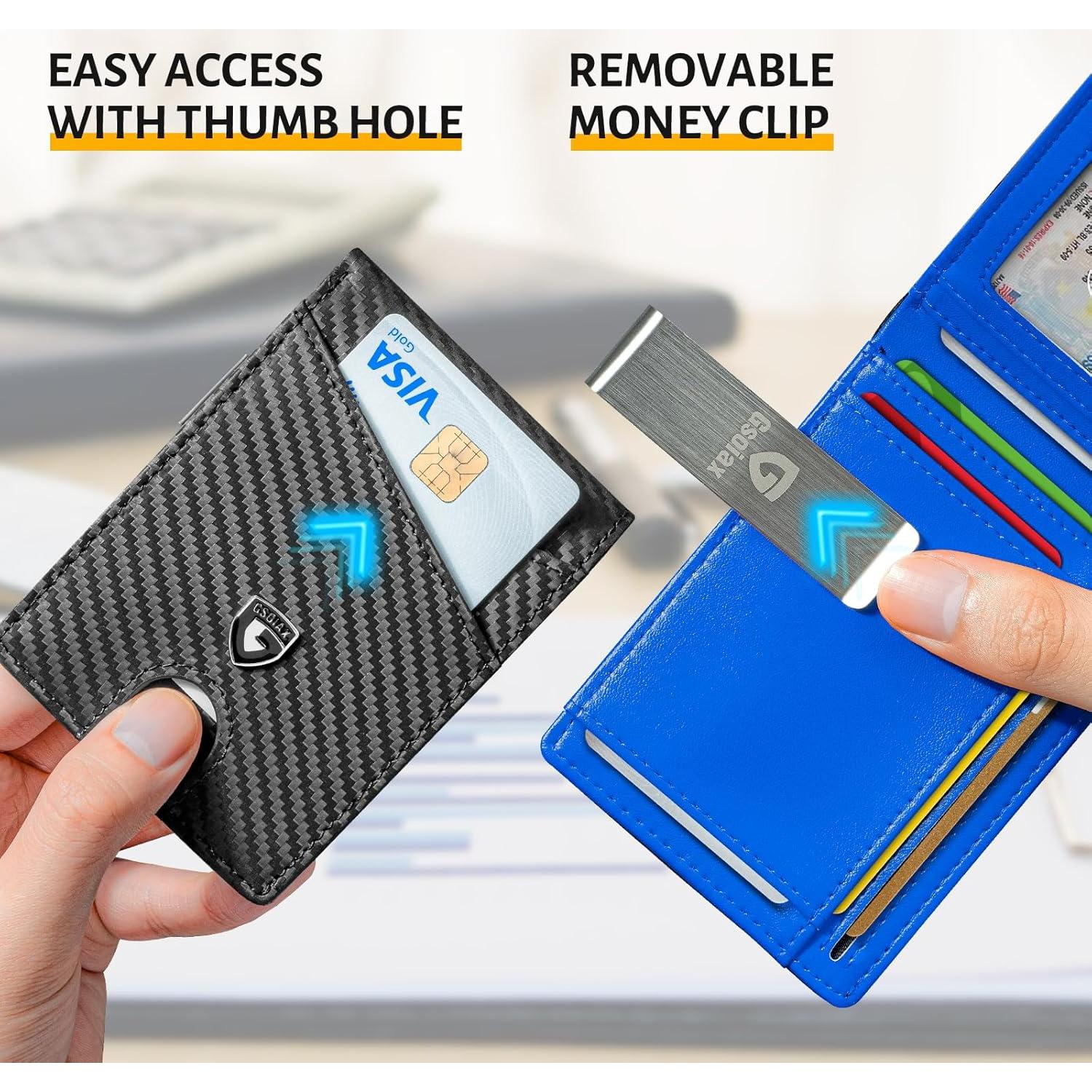 Billetera Bifold RFID GSOIAX de Cuero Carbono para Hombres