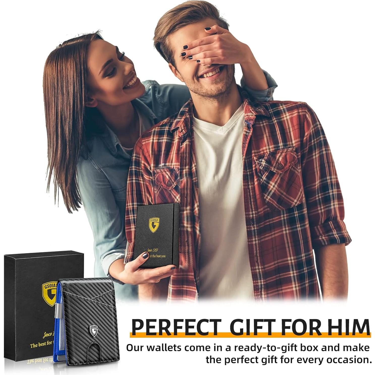 Billetera Bifold RFID GSOIAX de Cuero Carbono para Hombres