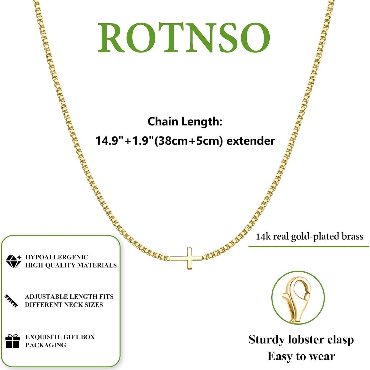 Collar de Cruz Dainty para Mujeres Rotnso Oro 14K Ajustable