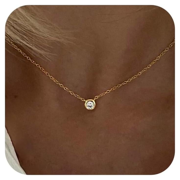 Collar Choker de Diamante Tewiky para Mujeres 14k Oro y Plata