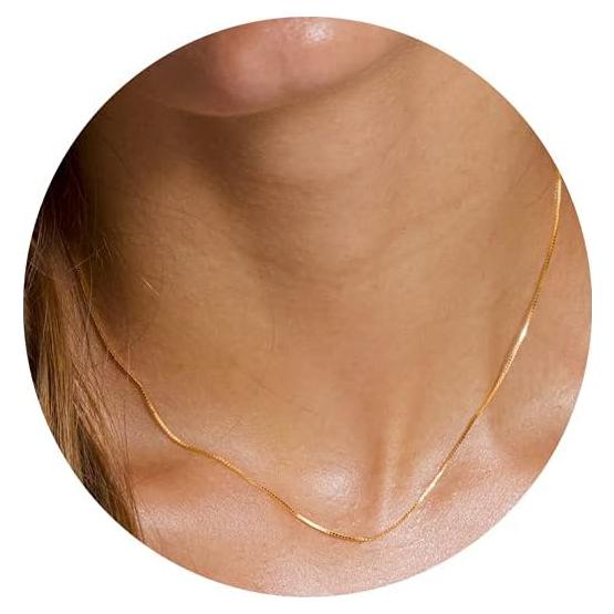 Collar Choker de Oro 18K Minimalista Cadena de Caja 40.64 cm