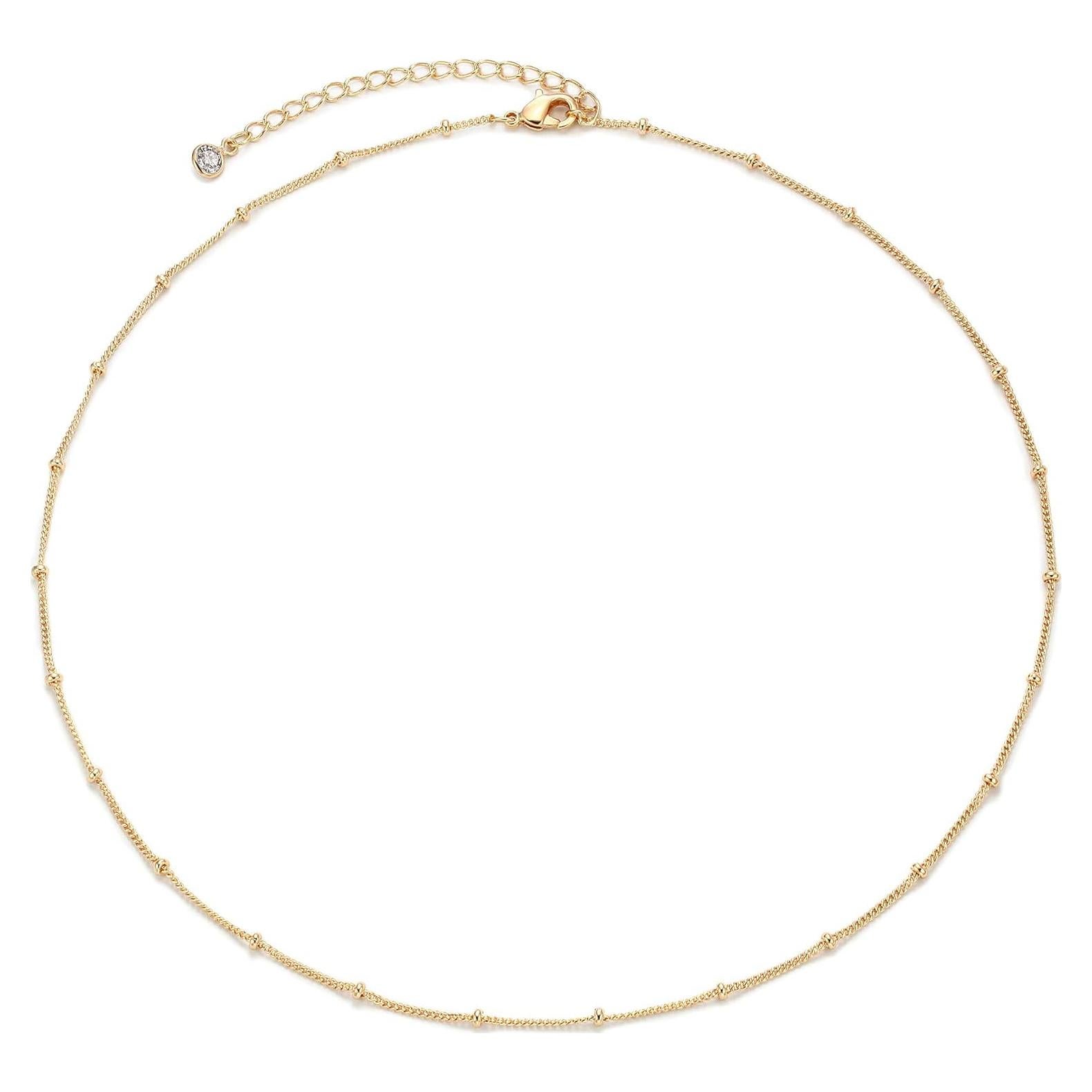 Collar Choker Dainty MEVECCO 14K Oro con Perlas 33-38 cm