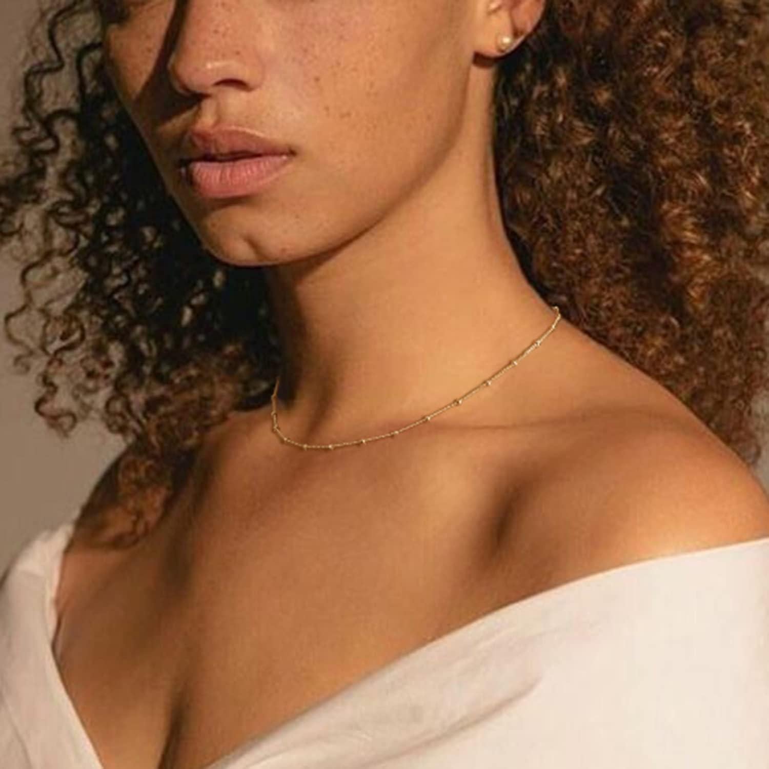 Collar Choker Dainty MEVECCO 14K Oro con Perlas 33-38 cm