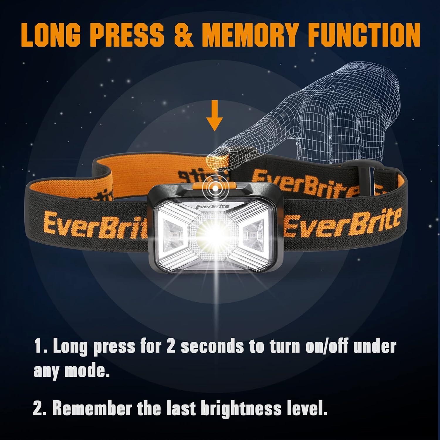 Linterna Frontal Recargable EverBrite LED 250 Lúmenes 2 Pzs