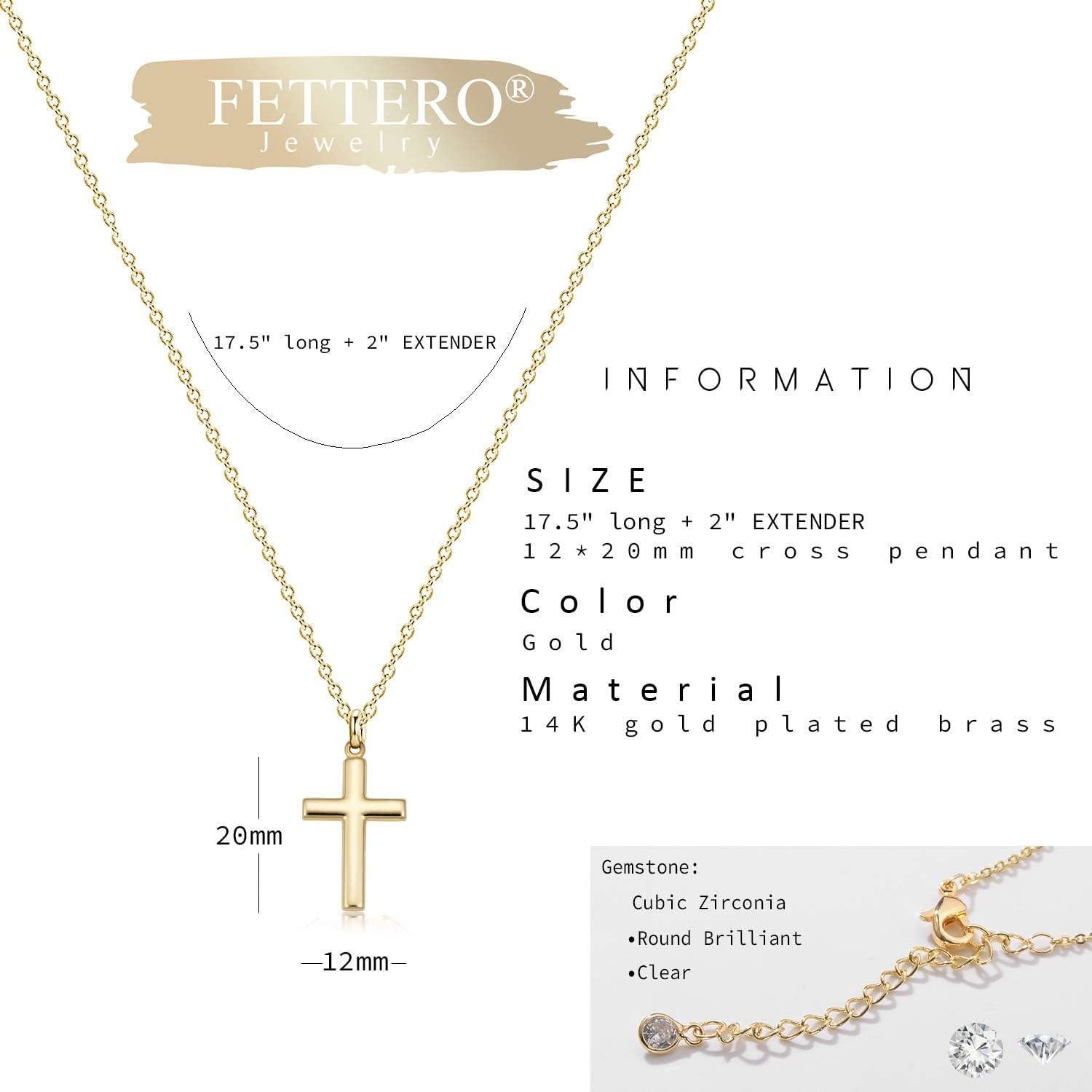 Collar Cruz Fettero 14K Chapado Oro Minimalista 48 cm