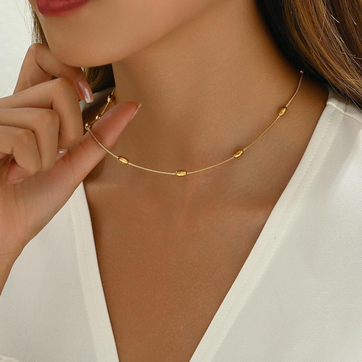 Collar de Cadena de Oro 18K con Cuentas de Turquesa NONAMOIS