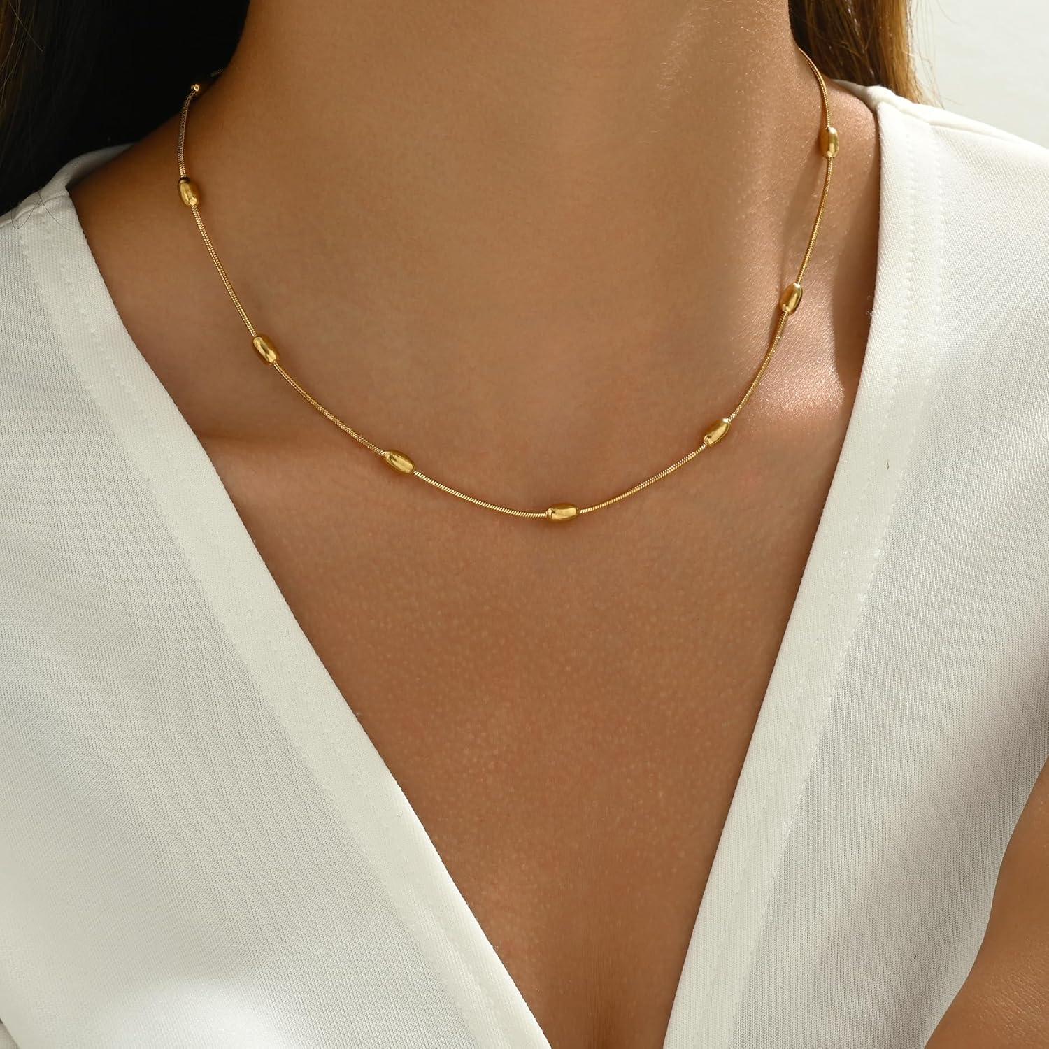 Collar de Cadena de Oro 18K con Cuentas de Turquesa NONAMOIS