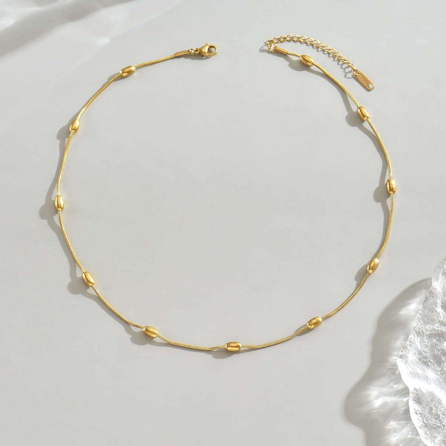 Collar de Cadena de Oro 18K con Cuentas de Turquesa NONAMOIS