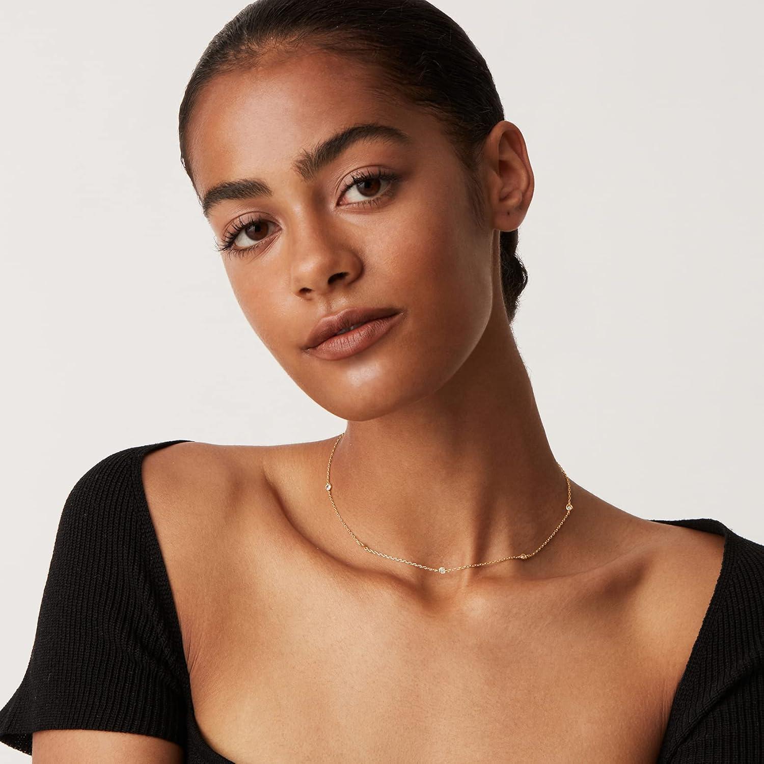 Collar de Estación PAVOI de Oro 14K con Zirconia Cubica 38.1 cm