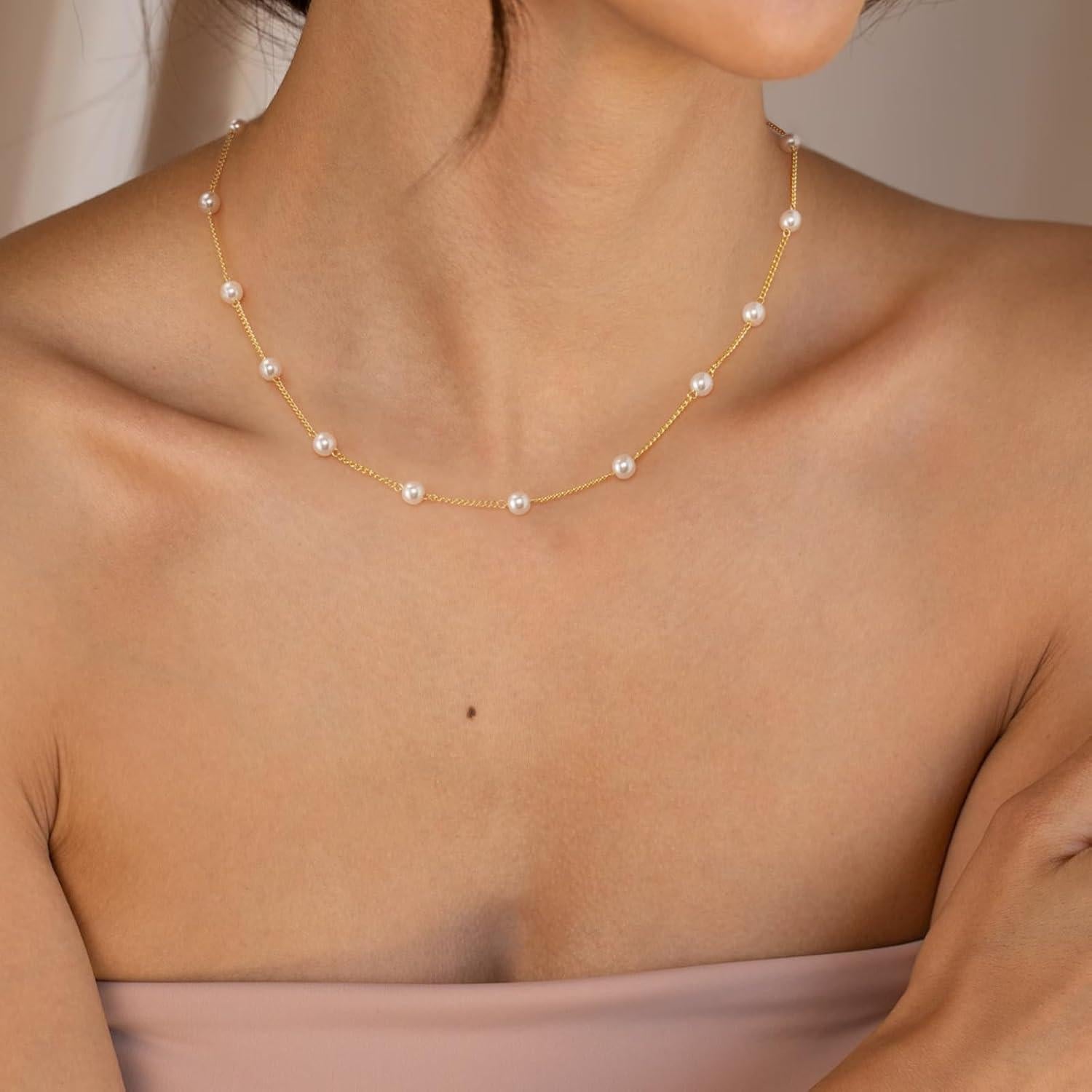 Collar de Perlas Dainty Sewyer Chapado en Oro 14K 39.88 cm