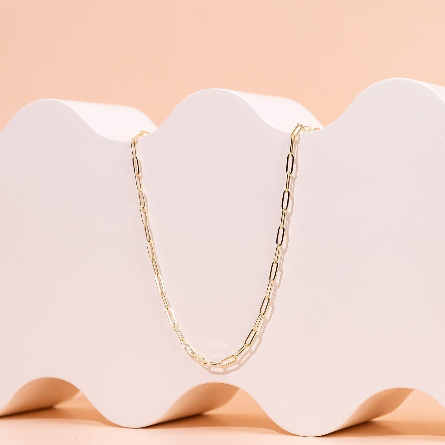 Collar Ajustable de Cadena de Papel Clip PAVOI Baño de Oro 14K 50.8 cm