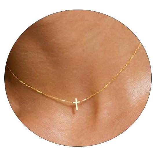 Collar Cruz Pequeña Oro 14K Hipoalergénico para Mujeres