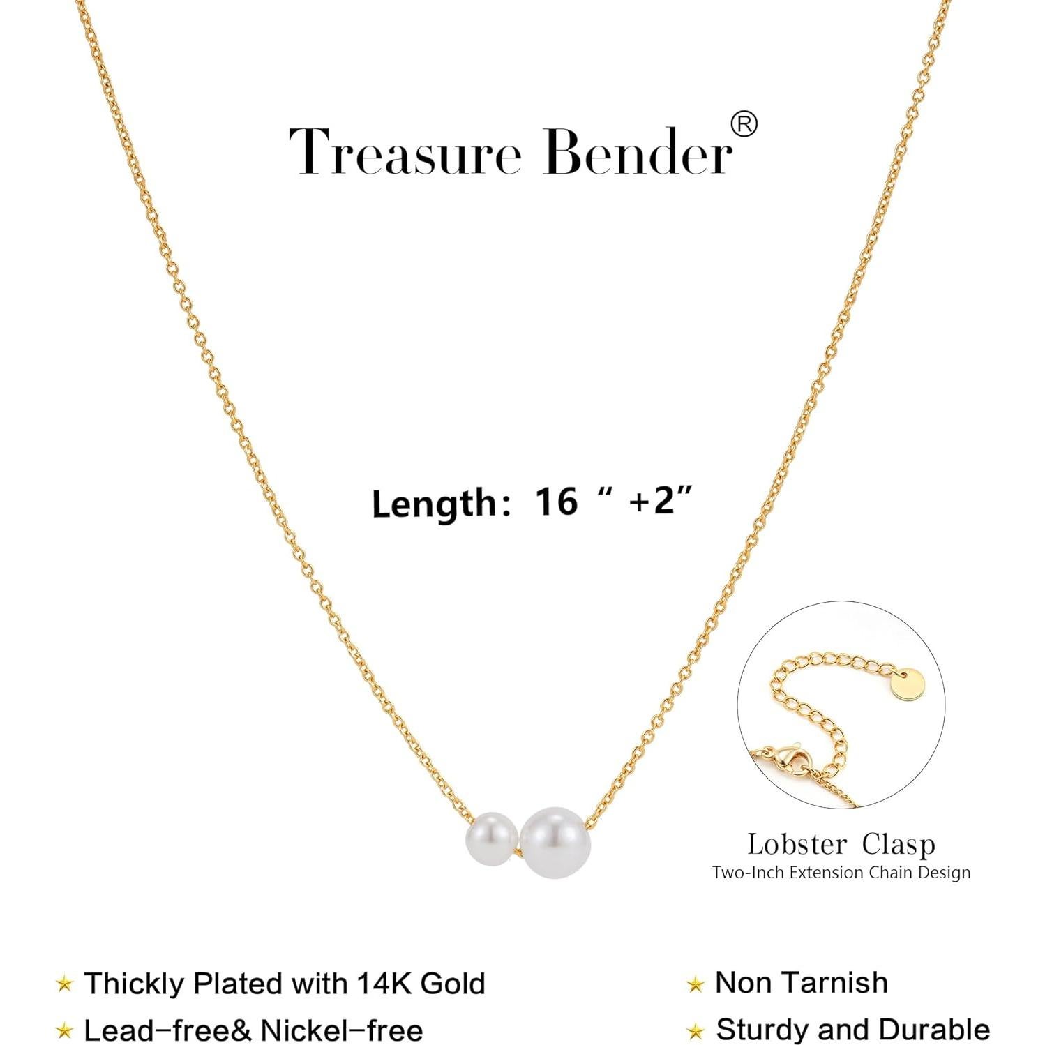 Collar de Perlas Doradas para Mujeres - Baño de Oro 14K