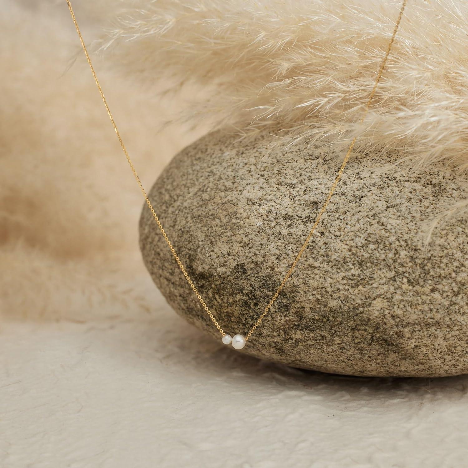 Collar de Perlas Doradas para Mujeres - Baño de Oro 14K