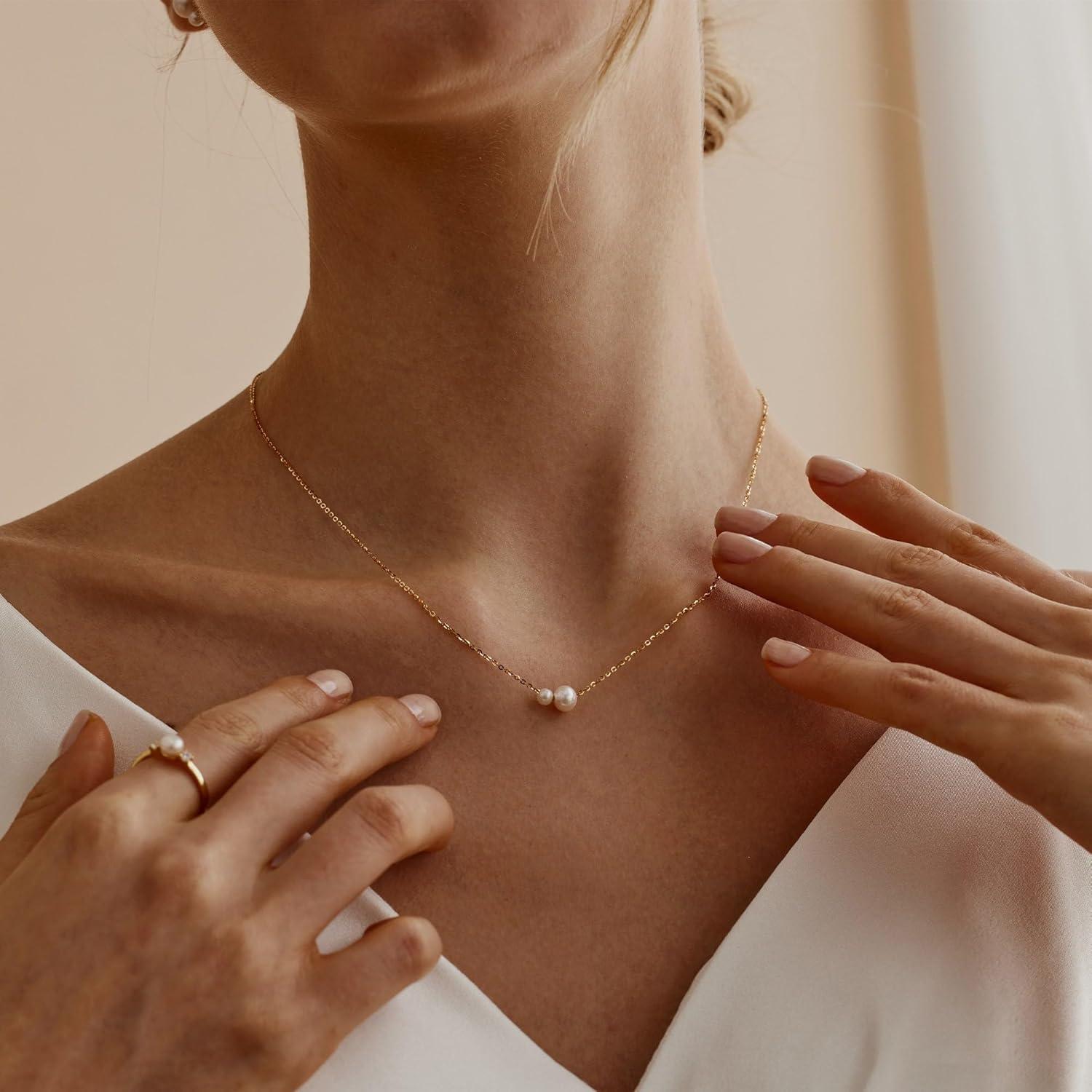 Collar de Perlas Doradas para Mujeres - Baño de Oro 14K