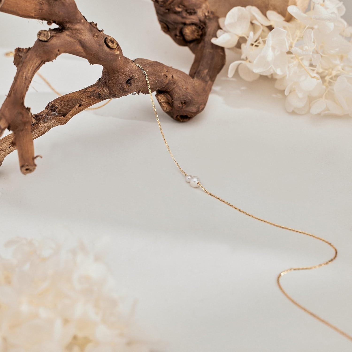 Collar de Perlas Doradas para Mujeres - Baño de Oro 14K