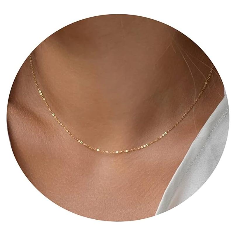 Collar Choker Delicado de Oro 18K para Mujeres 40.64 cm
