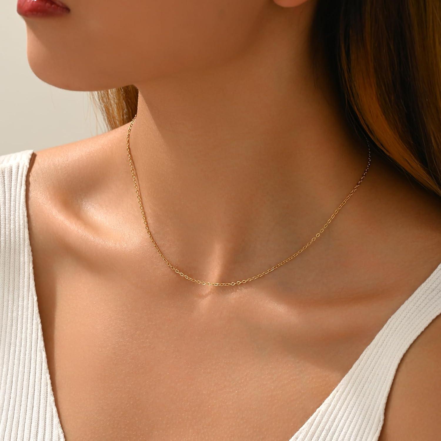 Collar Choker Delicado de Oro 18K para Mujeres 40.64 cm