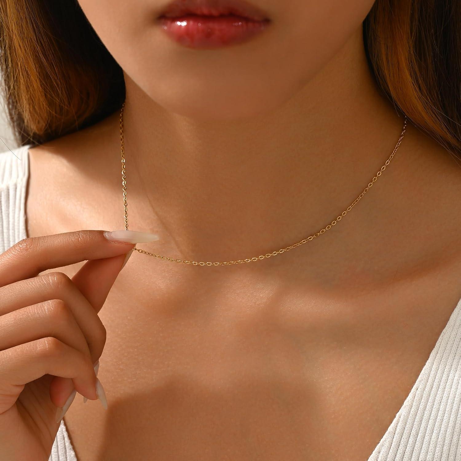 Collar Choker Delicado de Oro 18K para Mujeres 40.64 cm