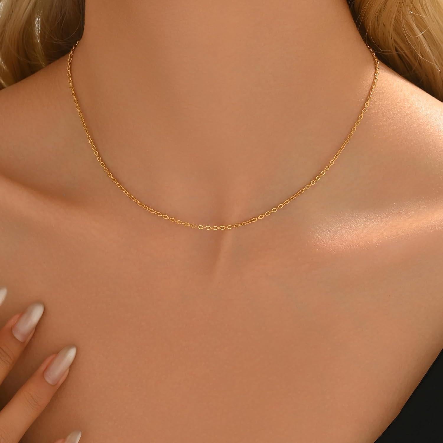 Collar Choker Delicado de Oro 18K para Mujeres 40.64 cm