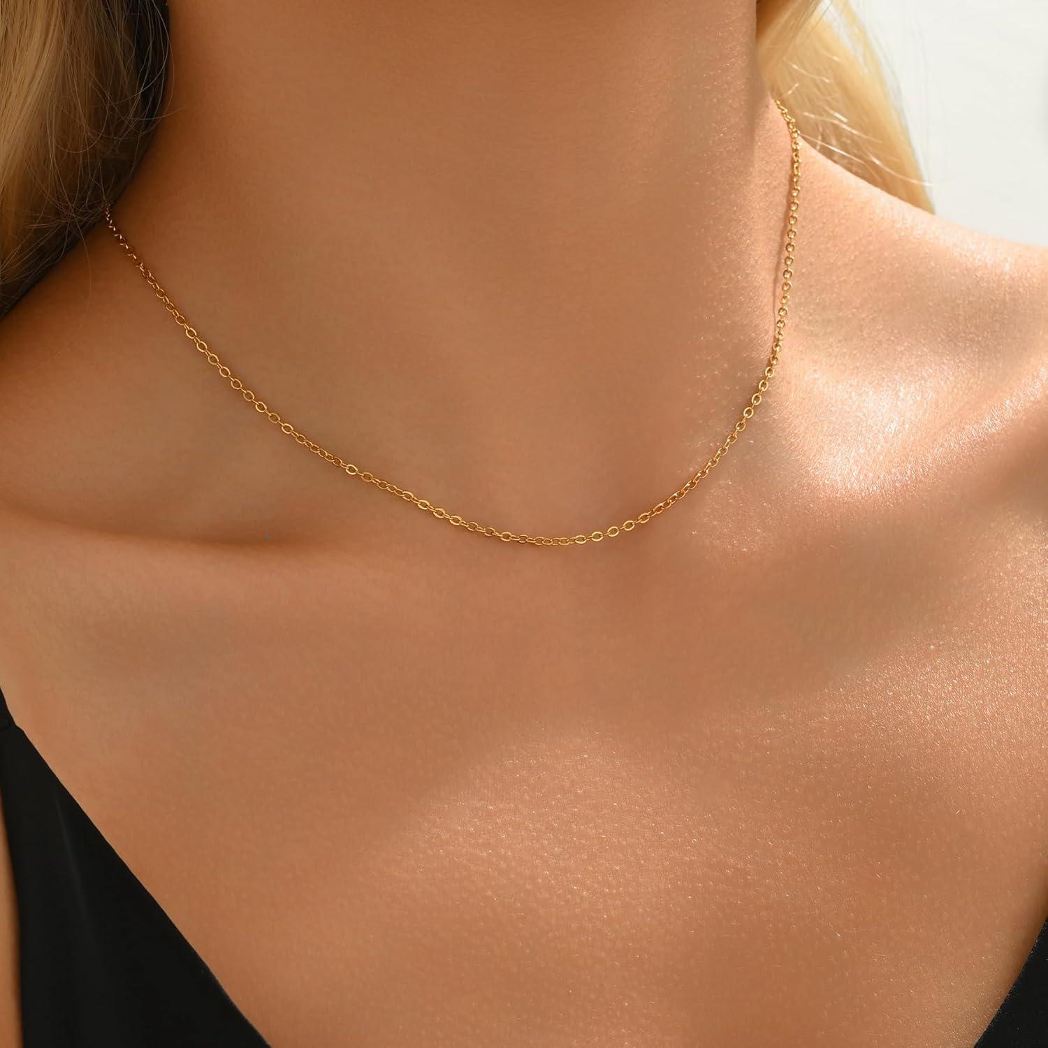 Collar Choker Delicado de Oro 18K para Mujeres 40.64 cm