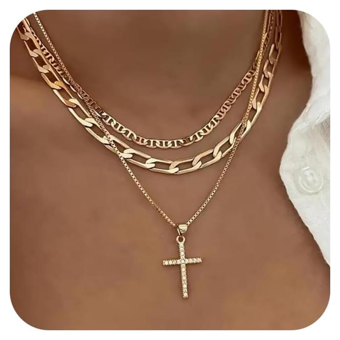 Collar Cruz en Capas de Oro 14K para Mujeres - Joyería Religiosa