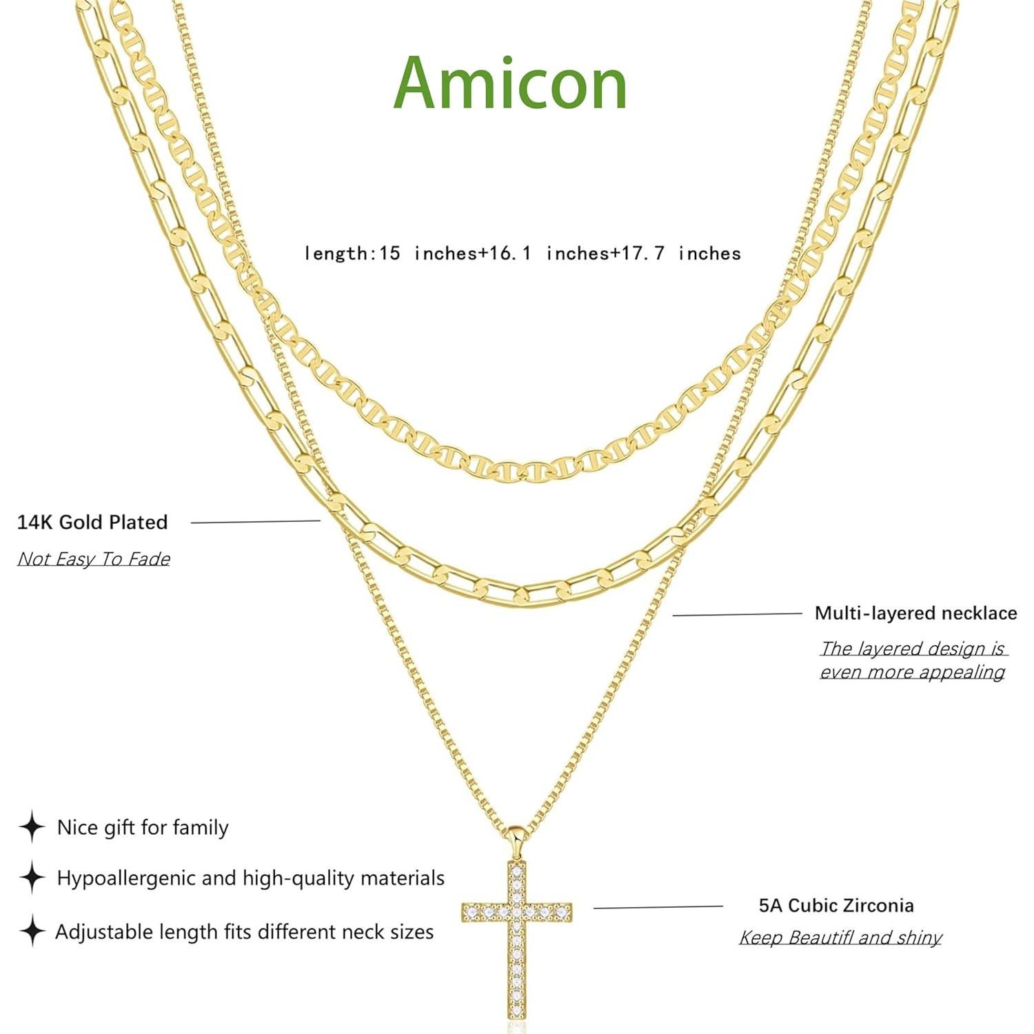 Collar Cruz en Capas de Oro 14K para Mujeres - Joyería Religiosa