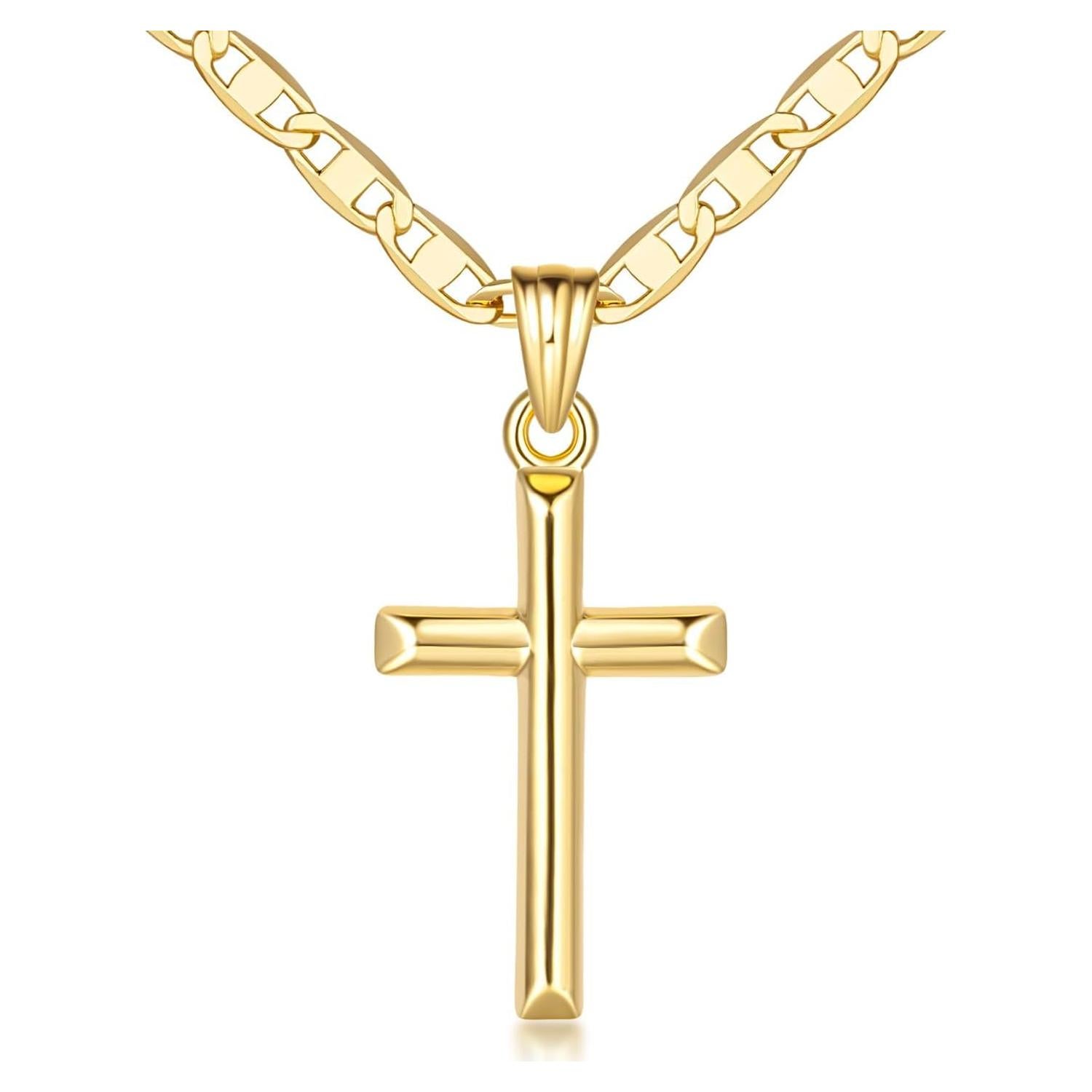 Collar Cruz Minimalista de Oro 14K para Mujeres 26mm