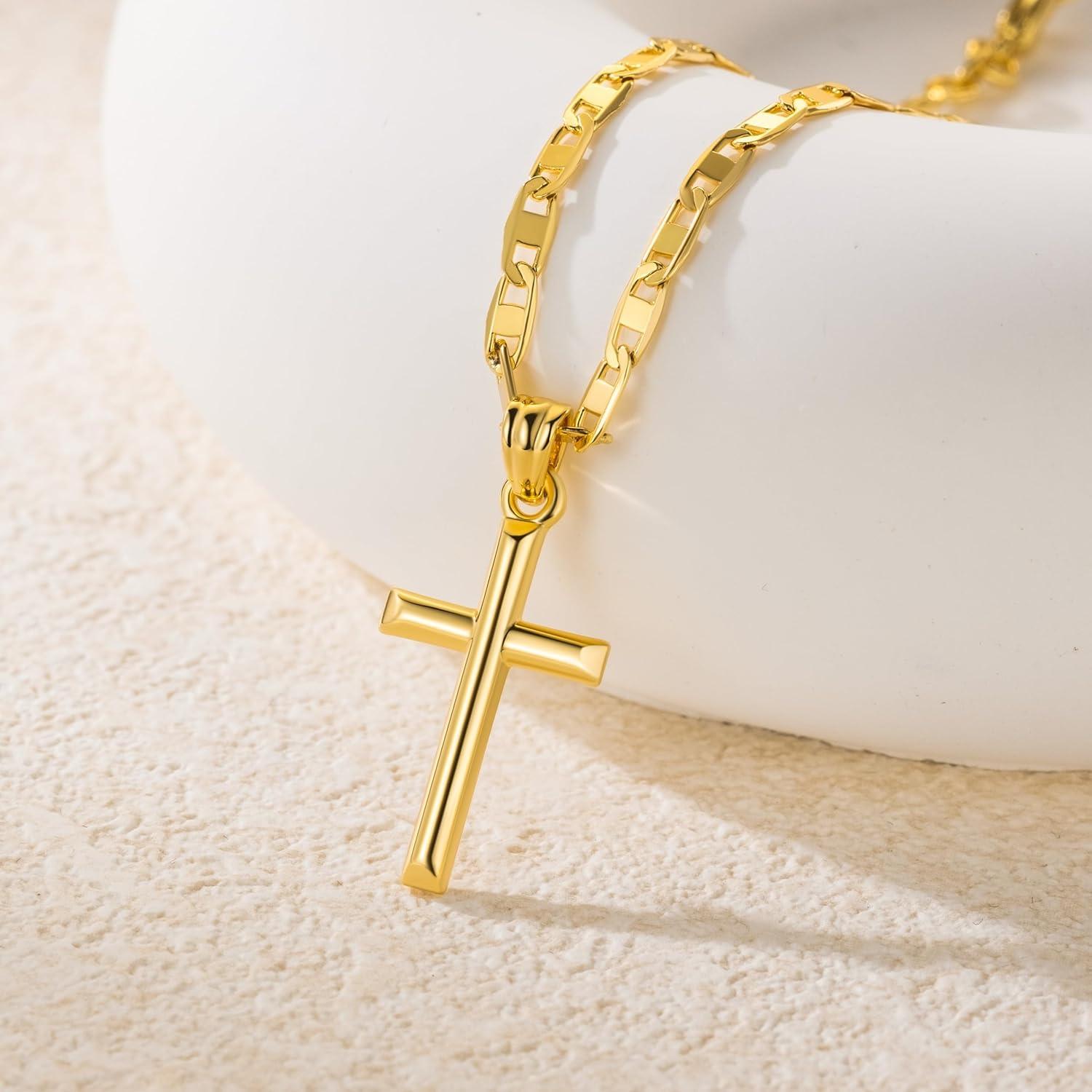 Collar Cruz Minimalista de Oro 14K para Mujeres 26mm